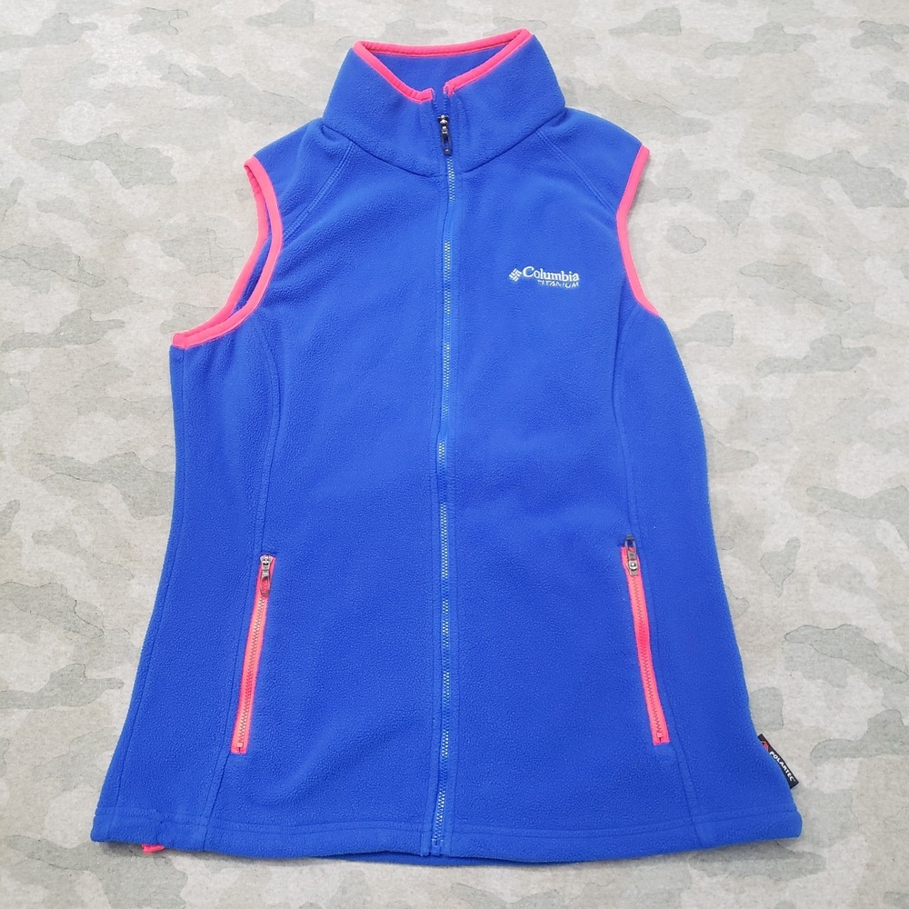 Columbia Titanium Vest Womens Medium Blue Full Zip Pockets Sleeveless Outdoors